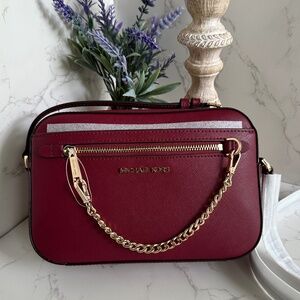 Michael Kors Burgundy Crossbody Bag with Gold Accents